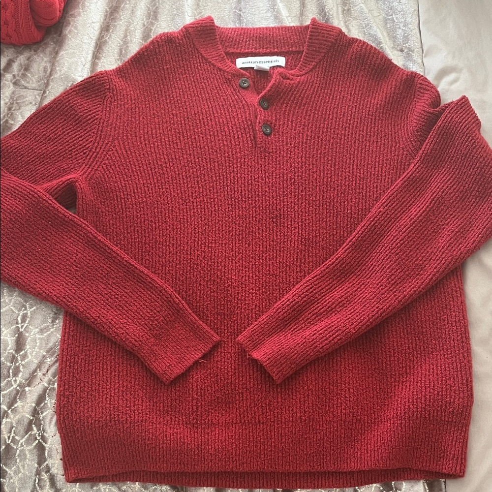 Amazon Essentials Men’s Red Crewneck Henley Sweater